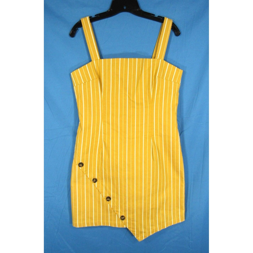 NWT &MERCI Mustard Yellow STRIPED Button Detail JUMPER SHEATH MINI DRESS Sz L